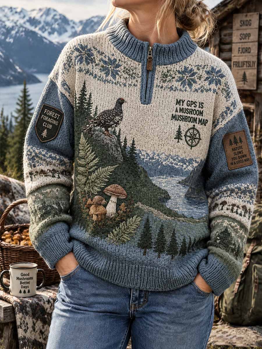 Kvinner Retro Skogsskattejakt sopp sesong mønster trykt genge