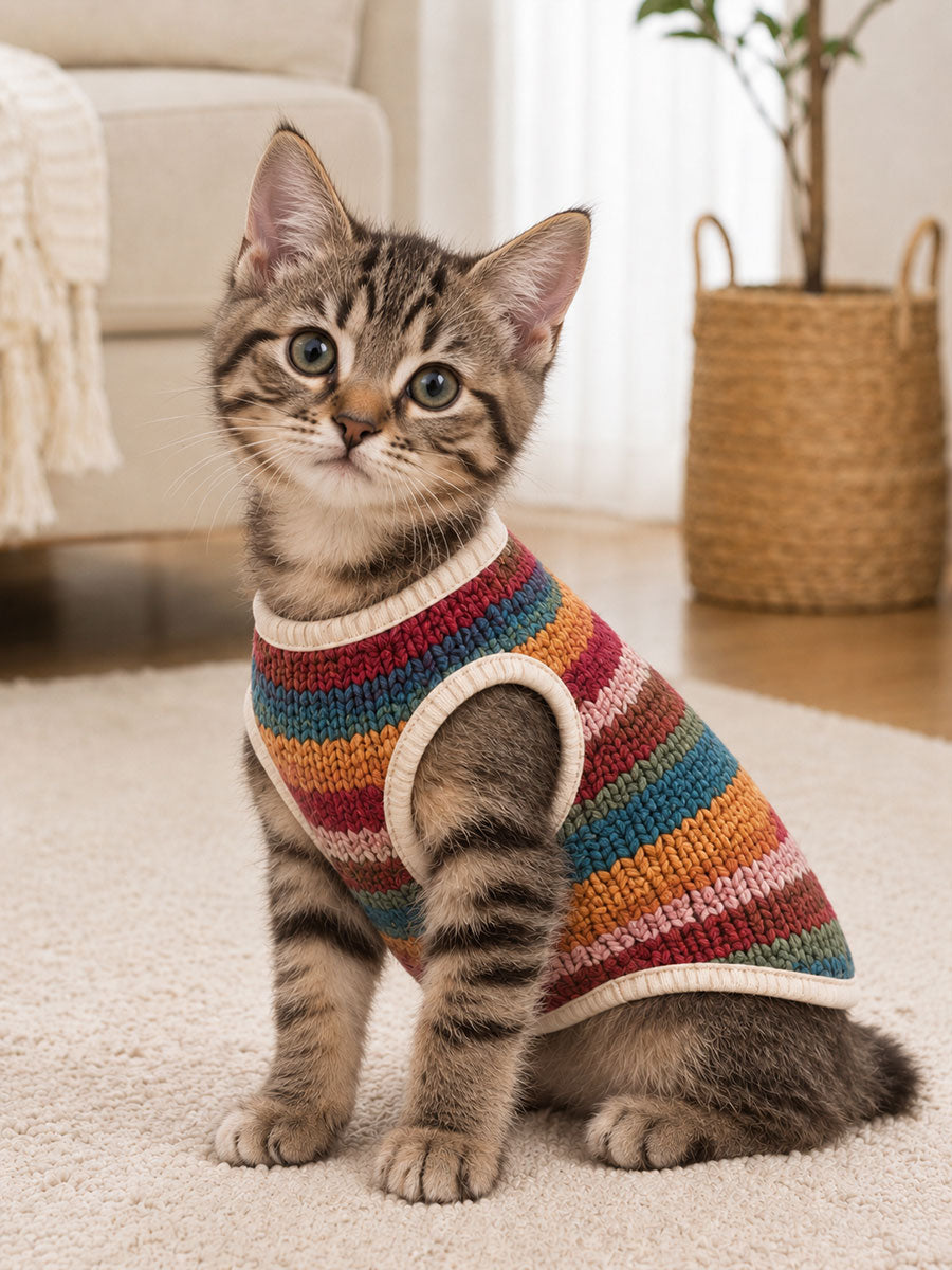 Farverig stribet ærmeløs Pet Vest (egnet til katte og hunde)