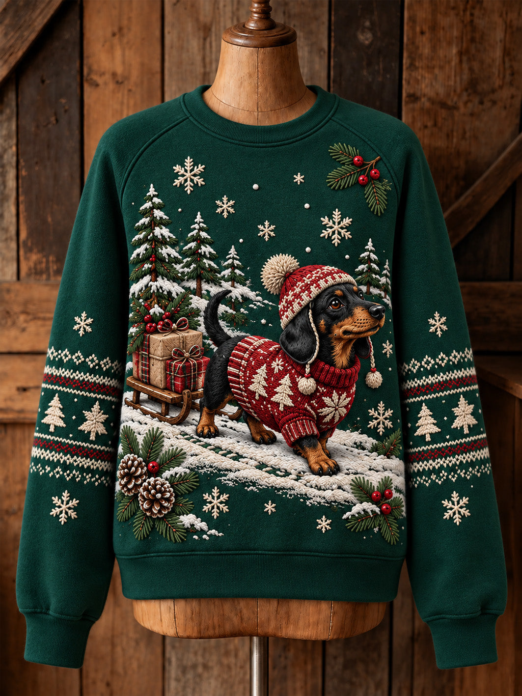 Kvinders jul Dachhun Mønster Casual Raglan ærme Sweatshirt