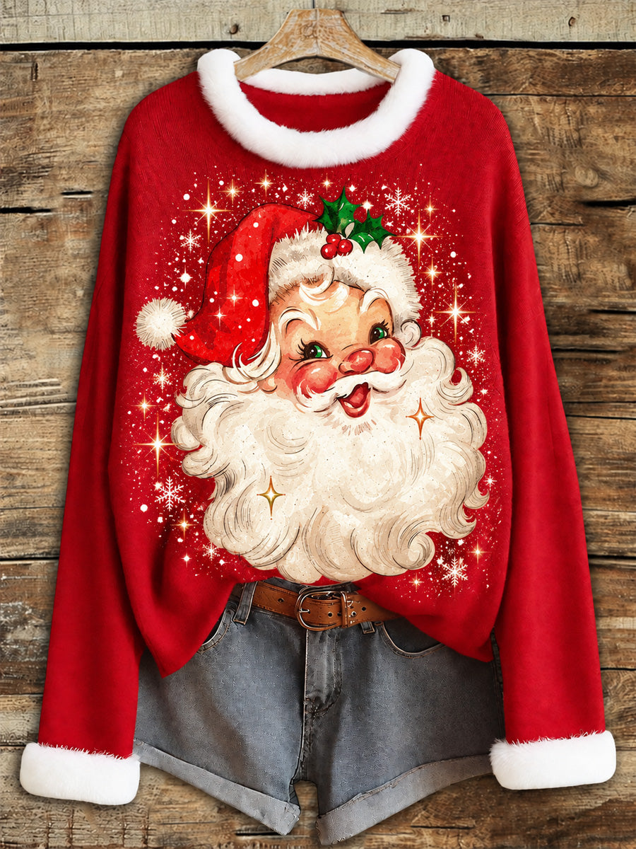 Kvinders julemandsprint, afslappet sweater med rund hals