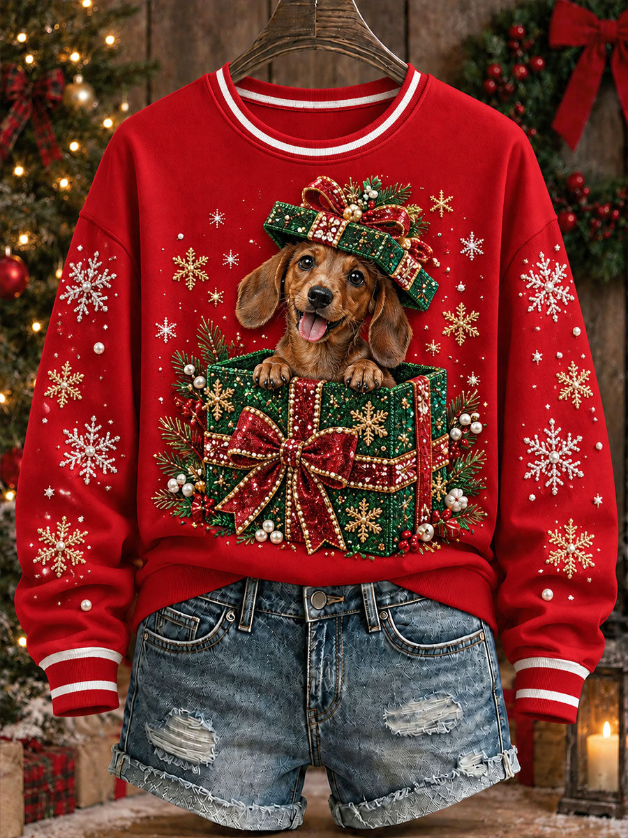 Kvinders julesweater med gravhundsmotiv