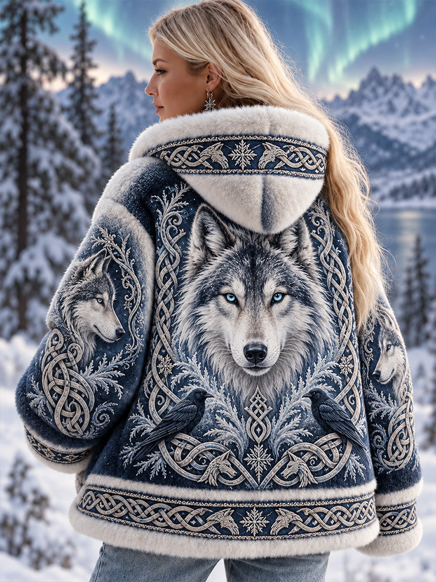 Kvinders vintage nordisk/vikingisk/scandinavisk stil kunstprint afslappet flanelsjakke, behagelig og hyggelig