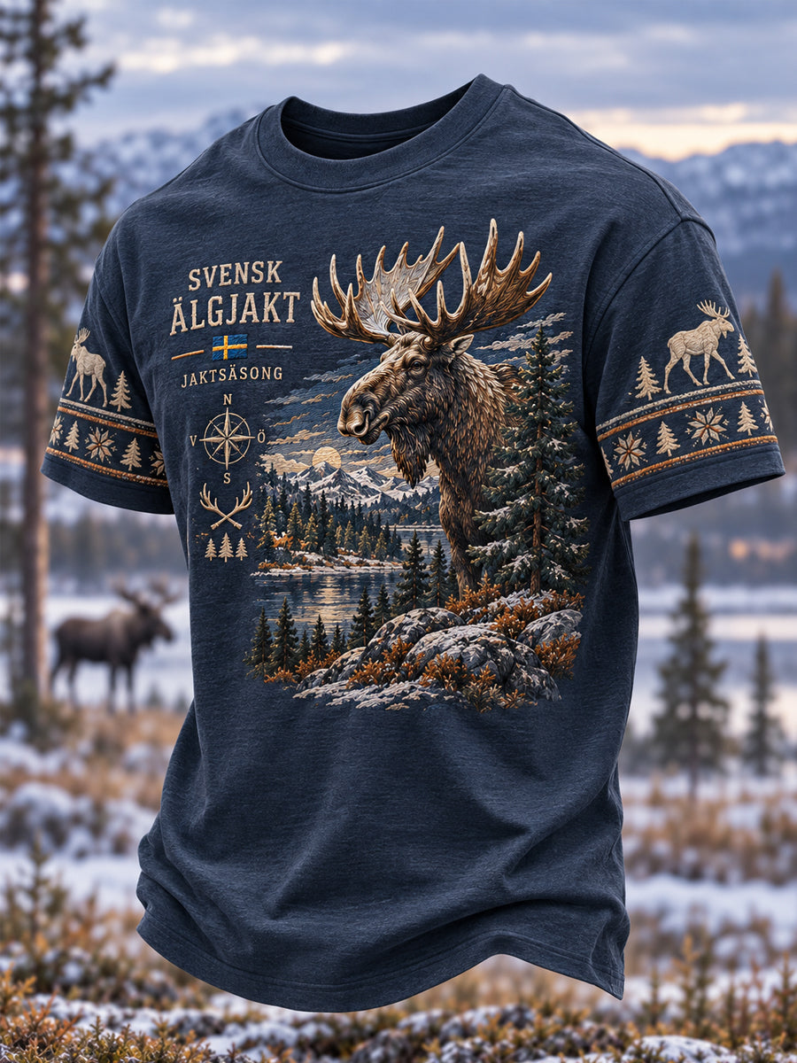 Mäns svenska Älgjakt Print Casual Tee