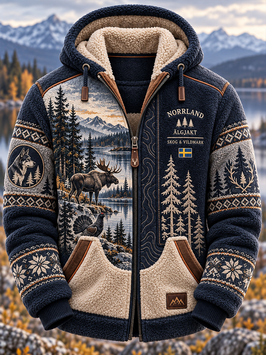 Mäns svensk jaktsäsong Fleece-Lined Hooded Jacka