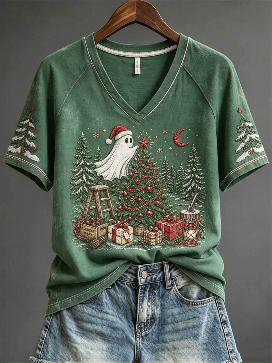 Kvinder Julen Ghost Juletræ Dekorering Print kortærmet T-shirt