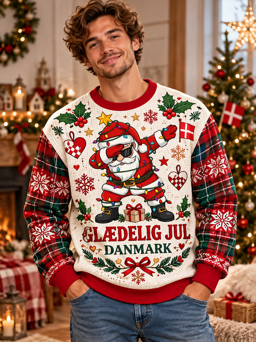 Mænds jul-tema print vaffel-Knit langærme Sweatshirt