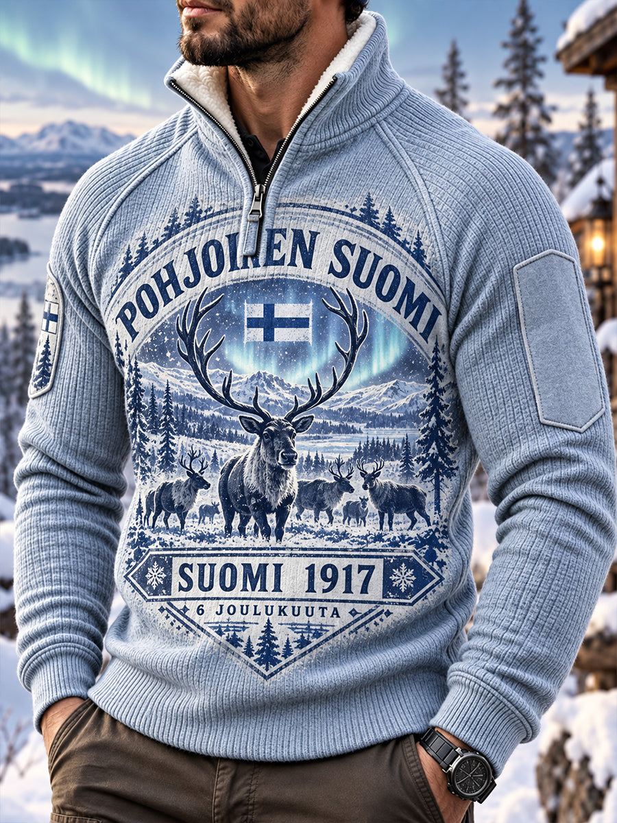 Miesten itsenäisyys päivä muistomerkki Print Knit Mock-kaula Sweatshirt