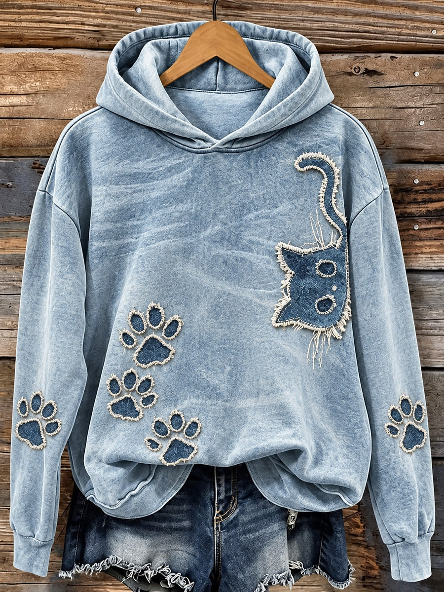 Kvinders Vintage søde kat & taser Print Hyggelig Hoodie Print
