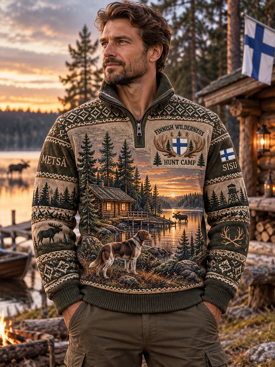 Miesten Fleece-Lined korkea-kaula Sweatshirt metsästys-teema grafiikka tulosta