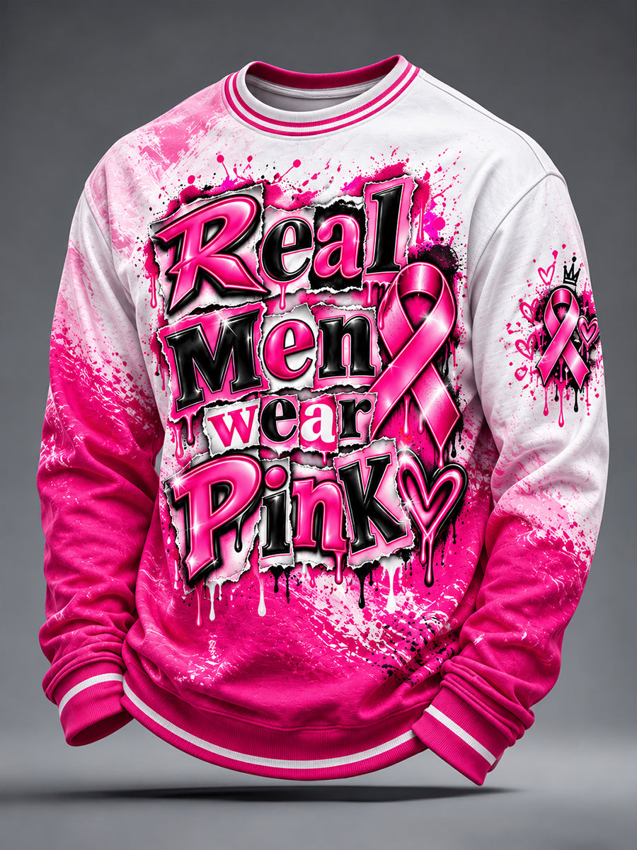 Mænds Brystkræftbevidstheds-Sweatshirt: Ægte Mænd Bærer Pink