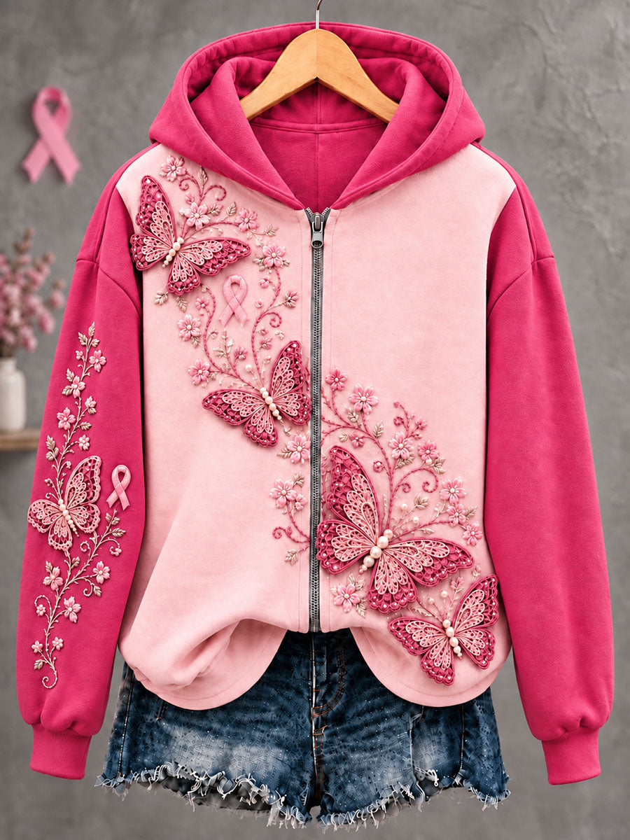 Kvinder brystkræft sommerfugl kunst zip-Up Hoodie.