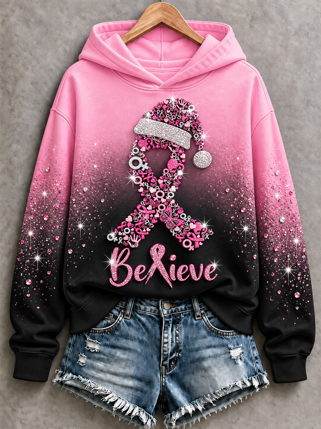 Dame lyserød julesweatshirt, normal pasform