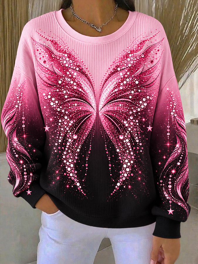 Kvinders brystkræft ribbet rundhals-sweatshirt
