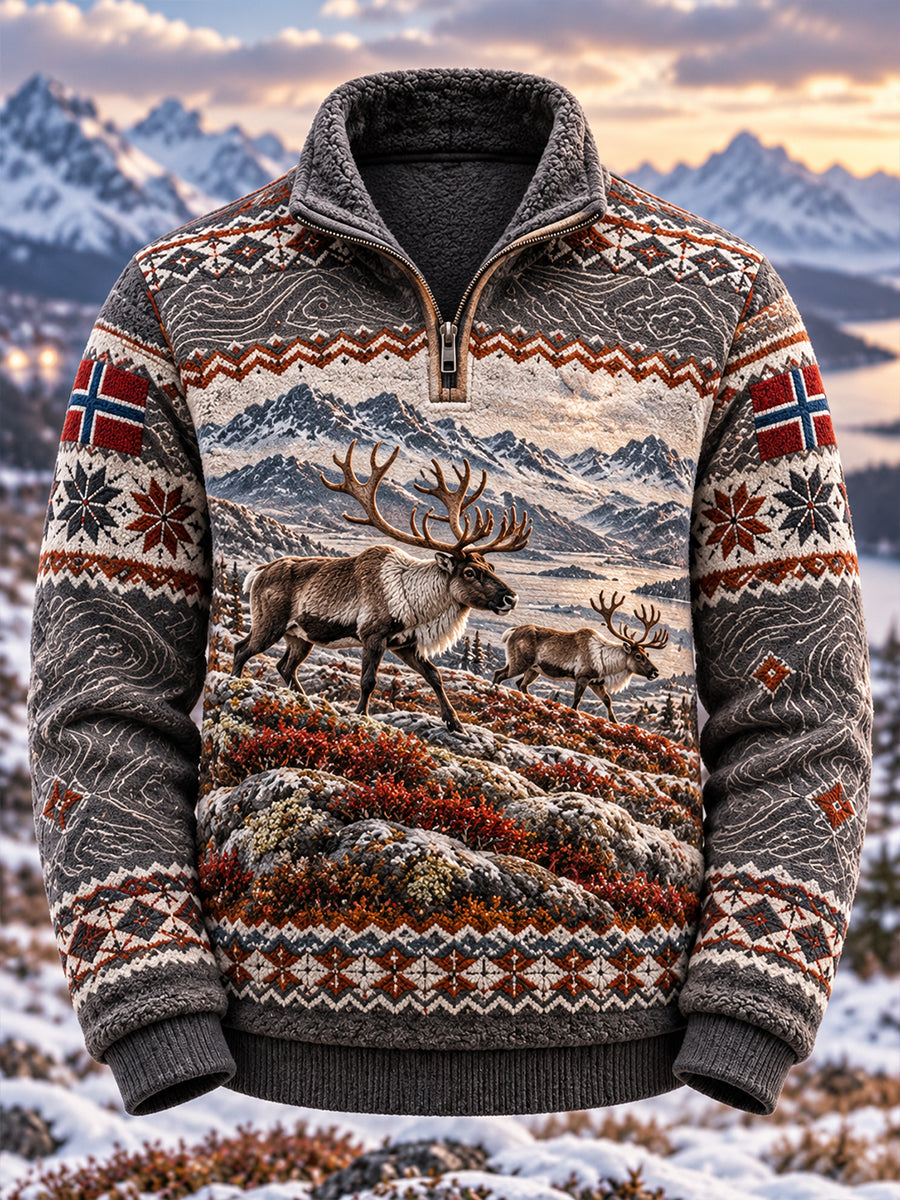 Menns norske jakt sesong i fleece-moded standkollar-weatshirt