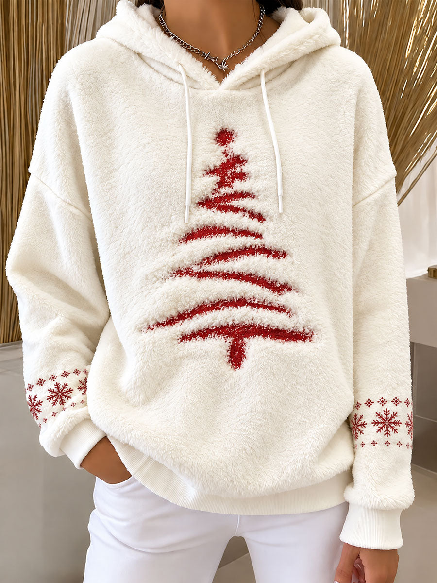 Kvinders Juletræ Print Flannel Hoodie Flannel