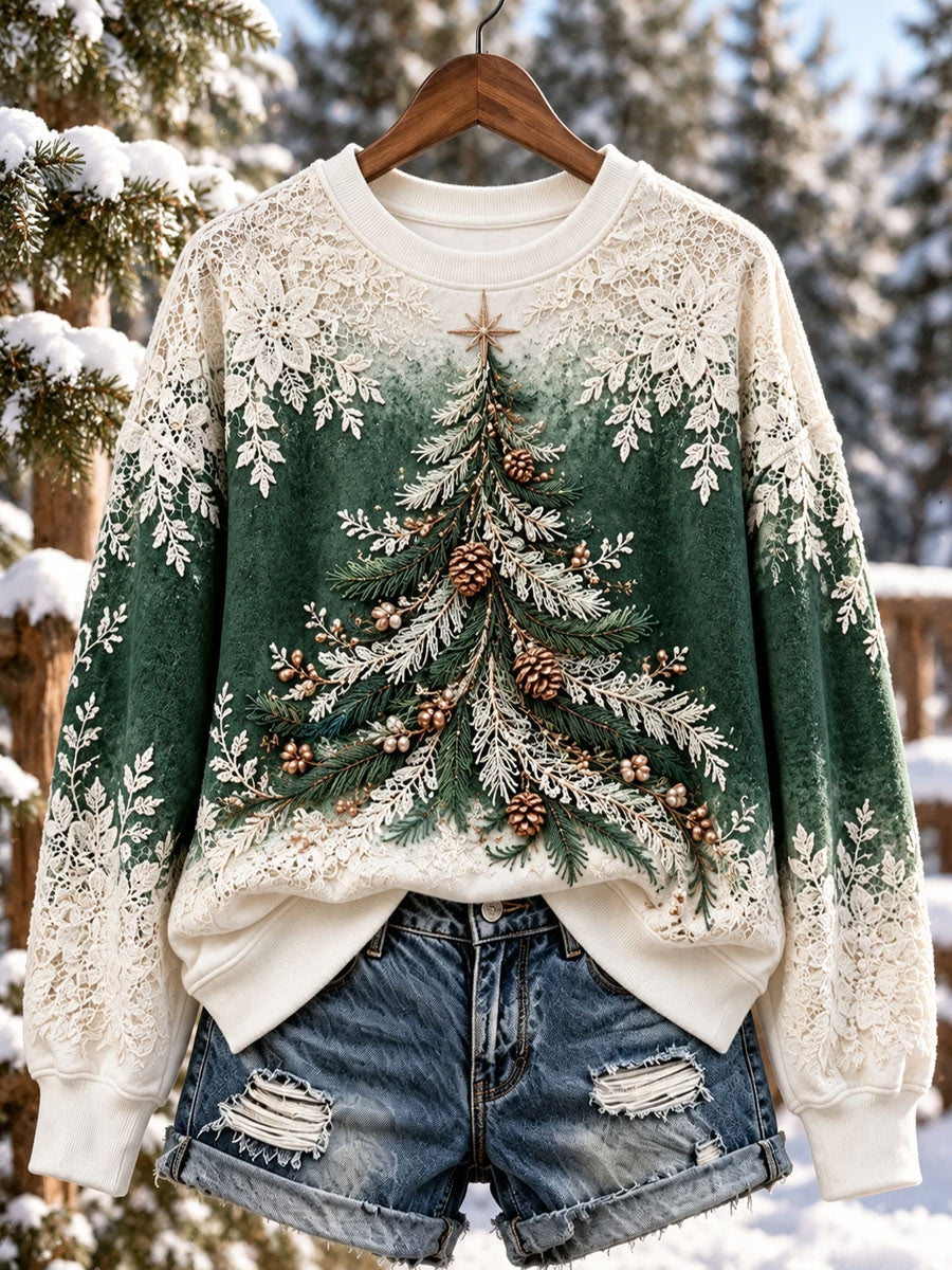 Kvinders juletræs-kunstprint-sweatshirt