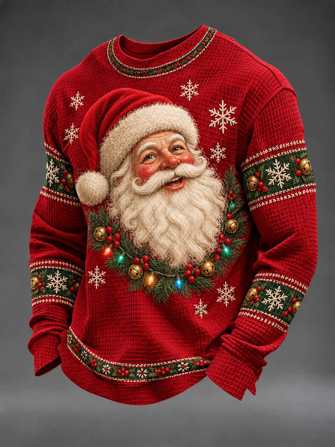 Mænds jul Santa Printed Waffle Lang ærme T-shirt