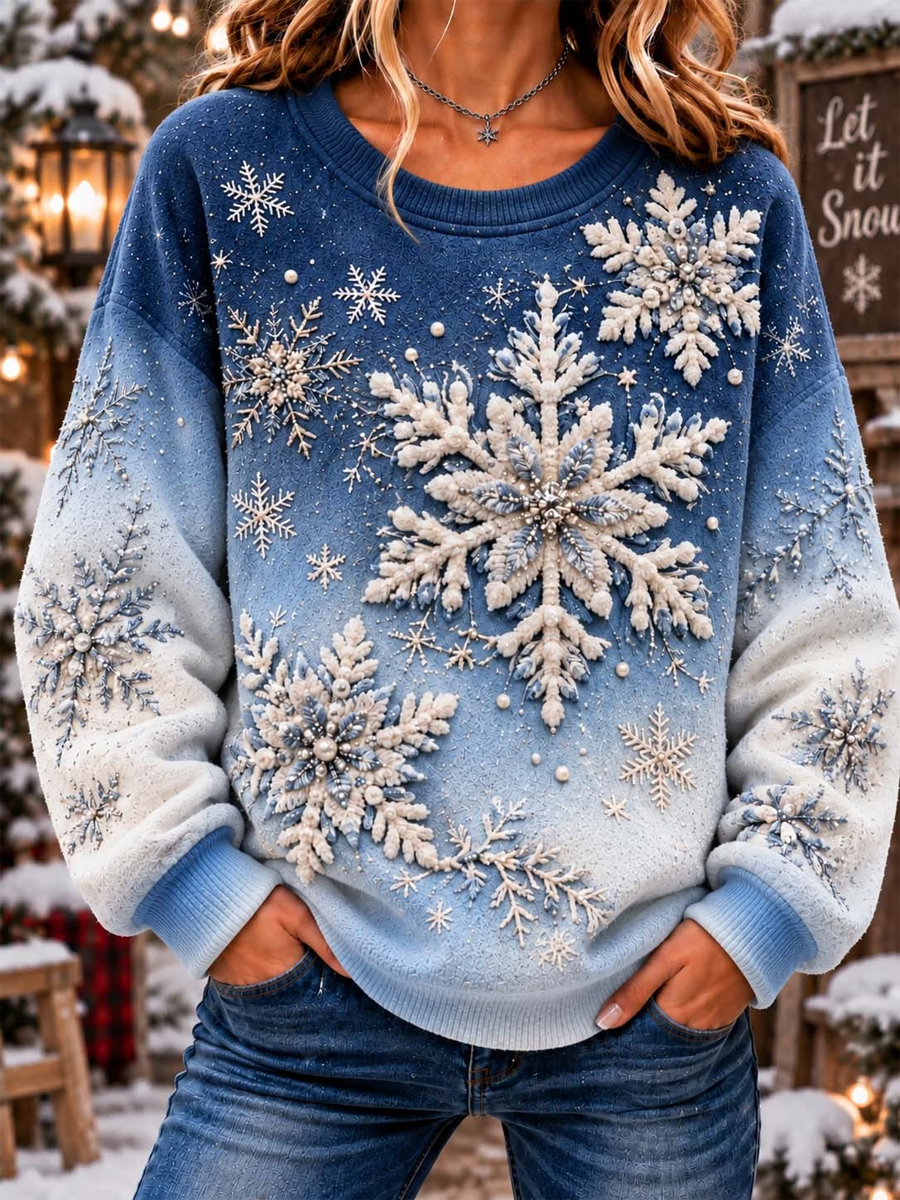 Kvinders jul snefnug print Regelmæssig Sweatshirt