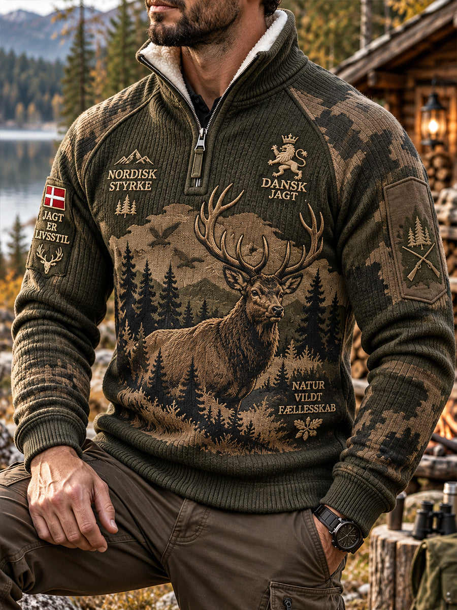 Mænds Fleece-forede høj hals Sweatshirt med jagt-tema print