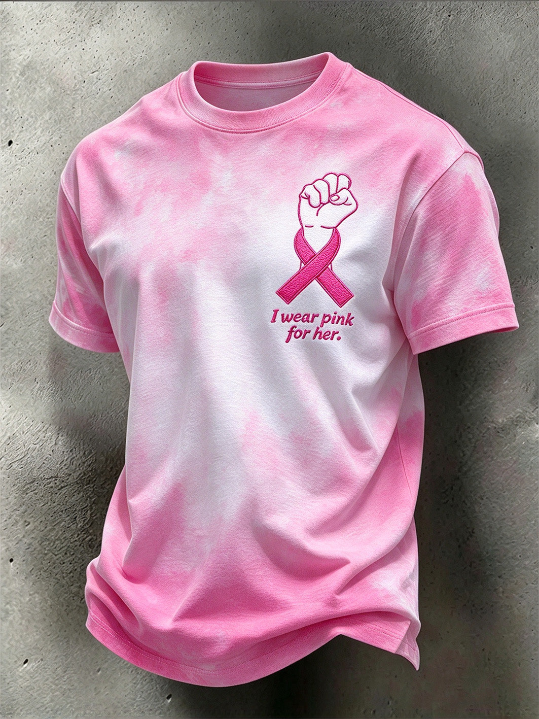 Herre-T-shirt med mønster: Jeg bærer pink for hende, afslappet stil, korte ærmer