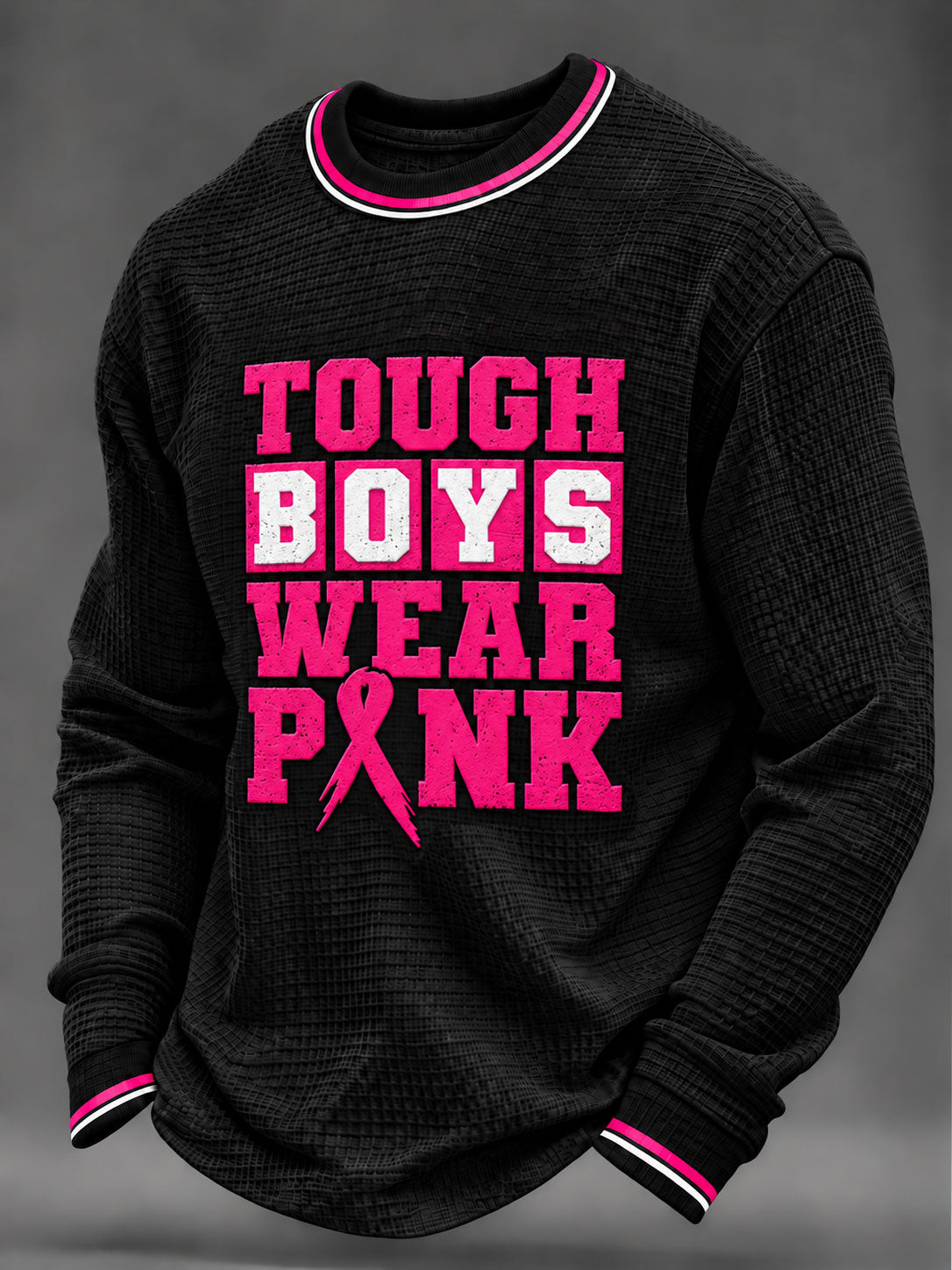 Mænds Brystkræftbevidstheds Sweatshirt – Ægte Mænd Bærer Pink Vaffelstof