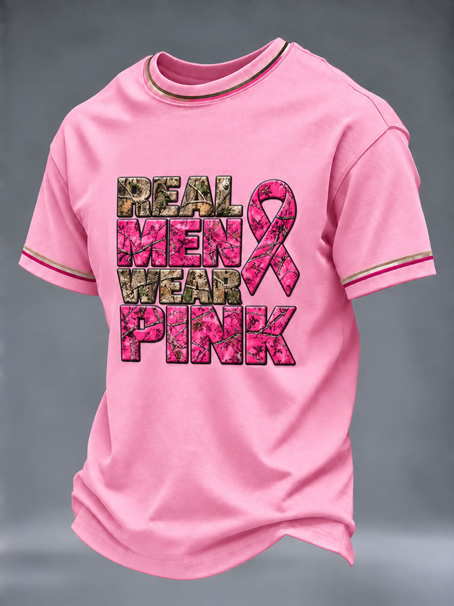 Mænds Brystkræftbevidstheds T-shirt – Ægte Mænd Bærer Pink, Korte Ærmer