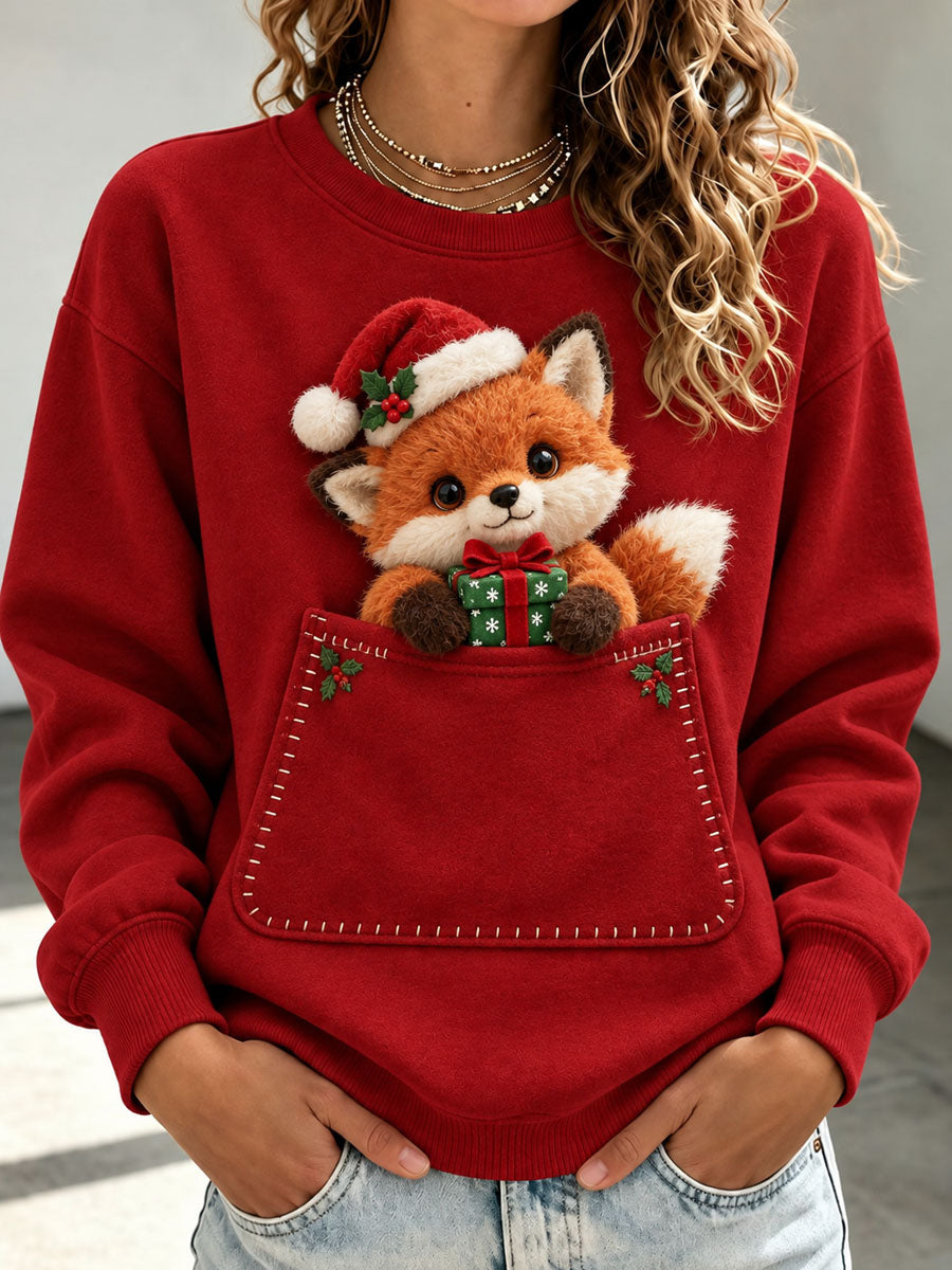 Kvinders jul Ræve Print Casual Sweatshirt