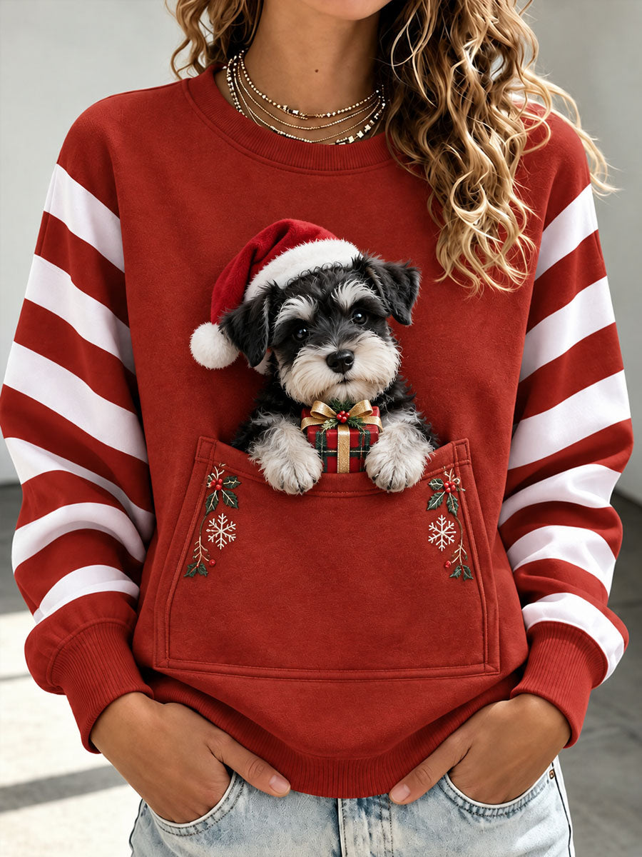 Kvinders juletrøje med hundemotiv, afslappet sweatshirt
