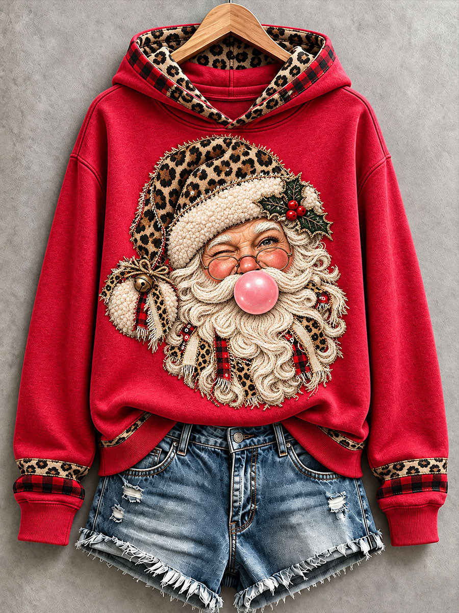 Kvinders sjove Santa Patchwork kunst Hoodie