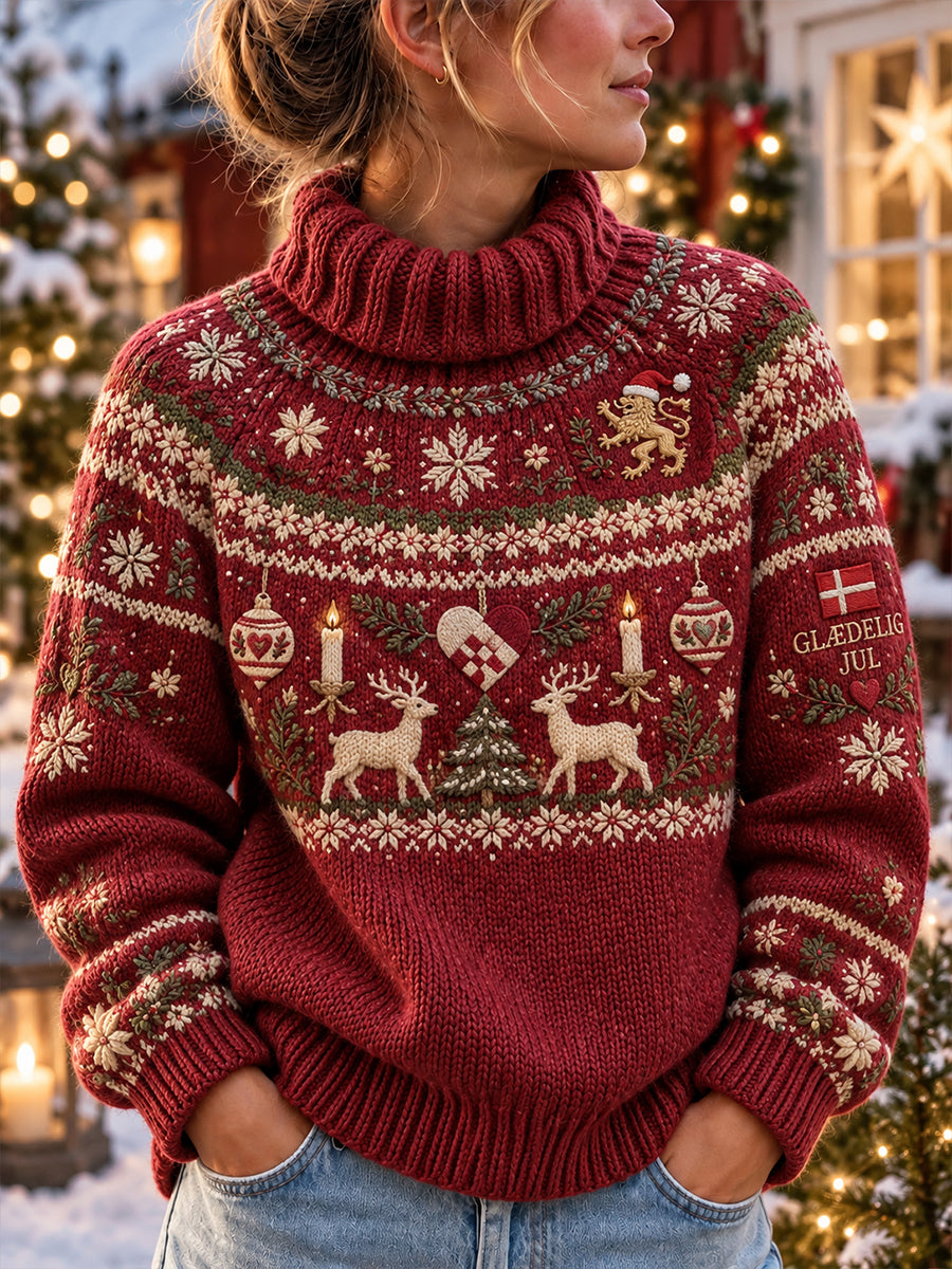 Kvinders festlig jul-tema Print Strik Turtlenhals sweater.