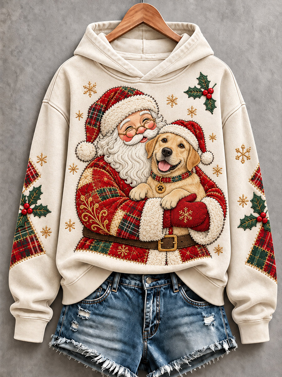 Kvinders jul Santa Claus Labrador Retriever Patchwork Print Casual Hoodie Print