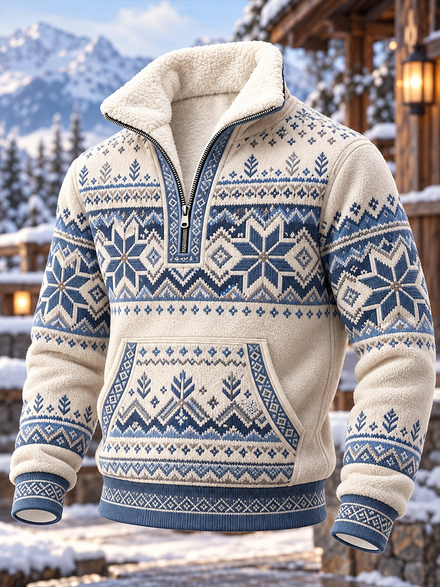 Herre-sweatshirt i nordisk stil med fleecefor og halv lynlås