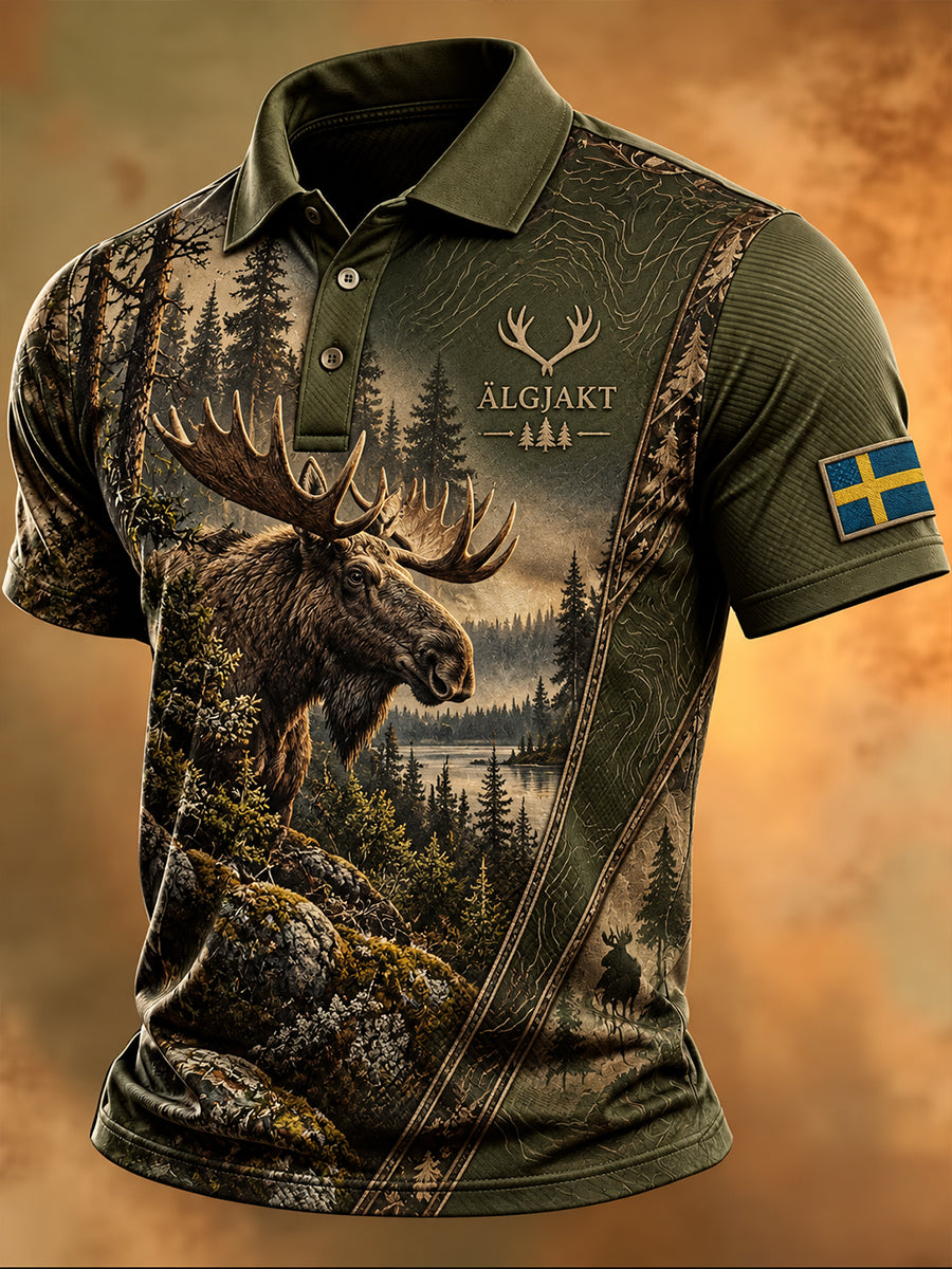 Herrskjorta med korta ärmar för älgjakt, svensk stil