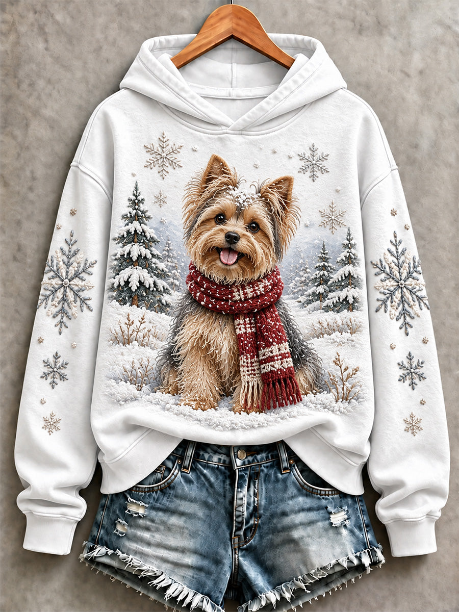 Kvinders søde hund i vinterprint sweatshirt
