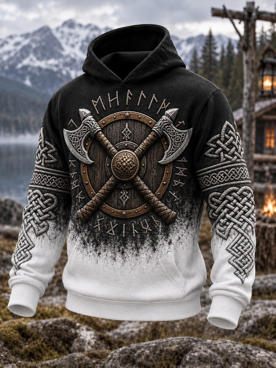 Mænds vintage vikingekeltisk knudeprint hyggehoodie