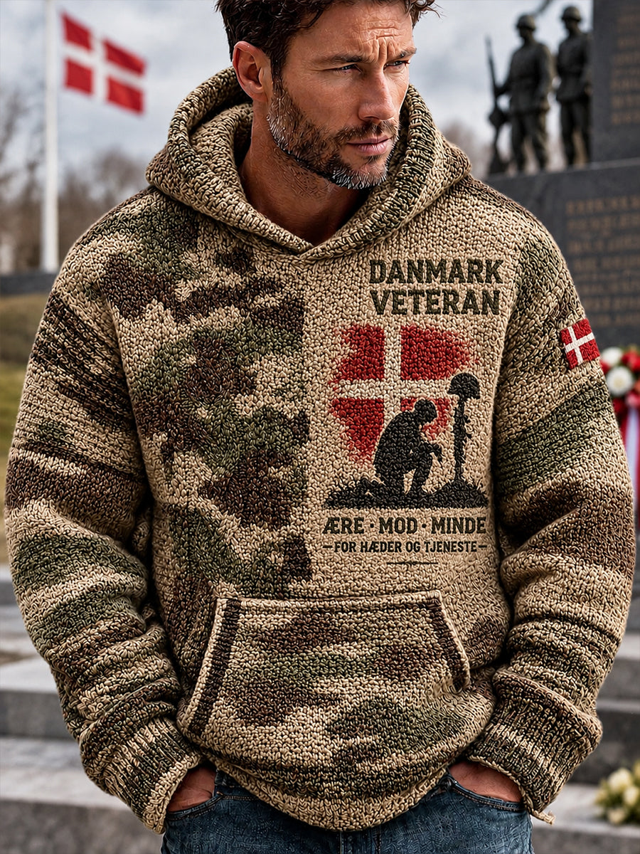 Mænds Veteran Memorial Grafisk Knit Hoodie Strik