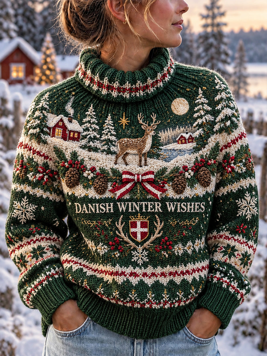 Kvinders jul-temade Print Strik Turtlenhals sweathirt