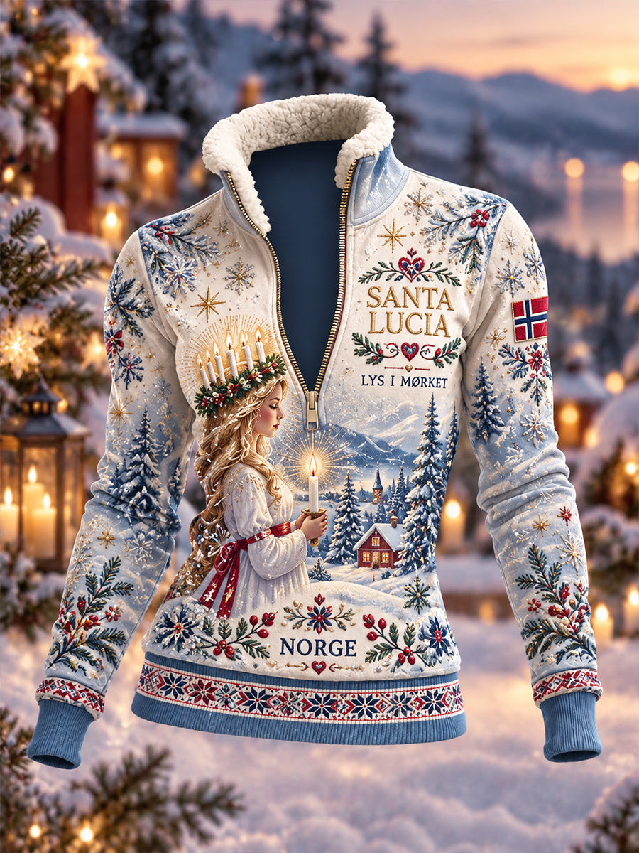 Kvinner i St. Lucia-dagens grafikk utskrift i fleece-forert mock-hals sweatshirt