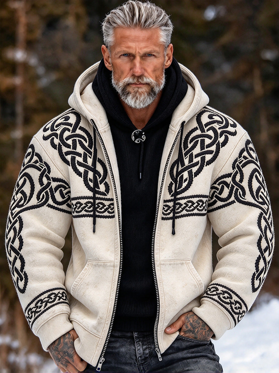 Mænds Vintage Viking Celtic Knud Inspireret Print Zip-Up Hoodie Print