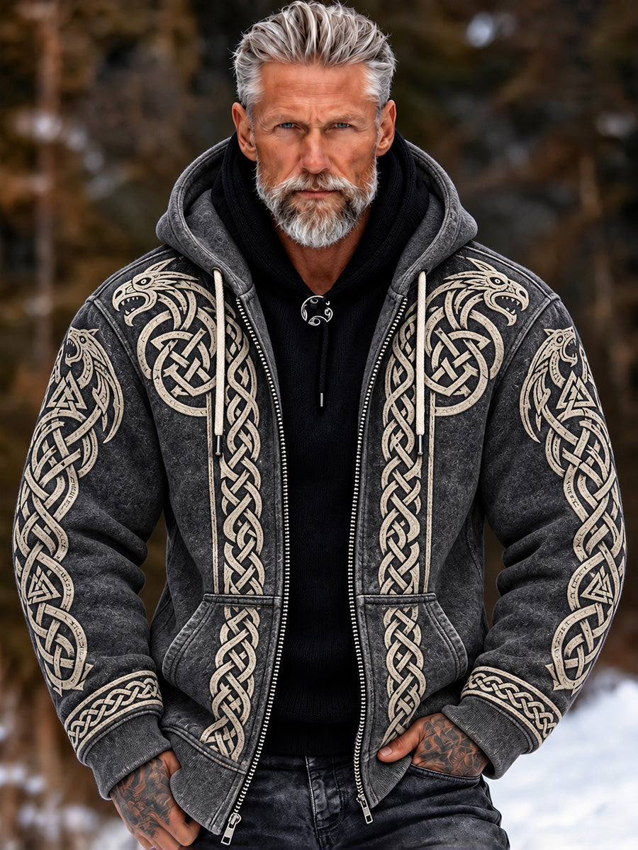 Mænds Vintage Viking Celtic Knud Inspireret Drage Print Zip-Up Hoodie Indst