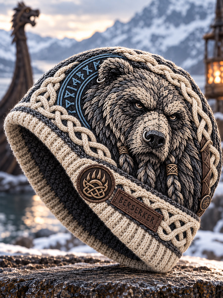 Vikingkunst Vintage efterårs- og vinterlue – varm og kold strikket hat