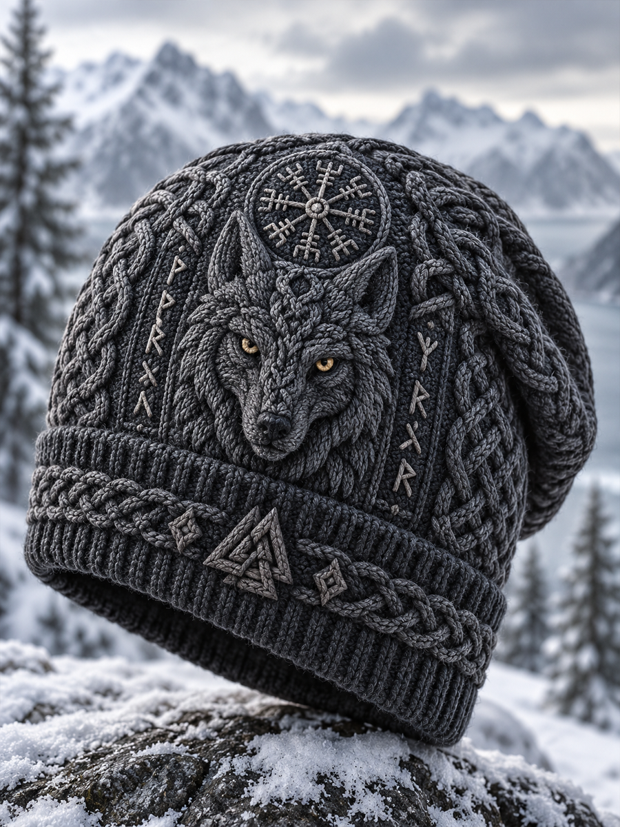 Vintage Viking Art Varm kold strikket hatt