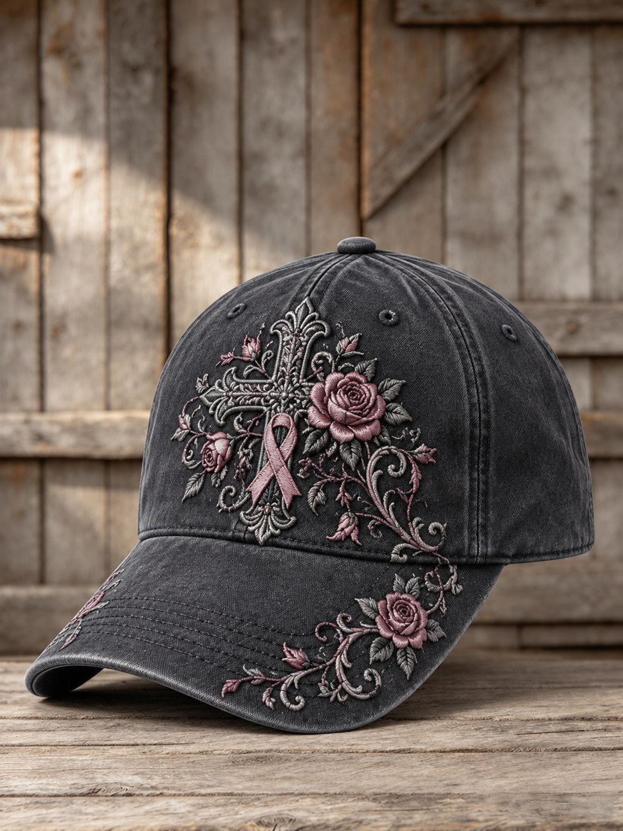 Gothic Cross & lyserød bånd roser Blomster Print Unisex Hat