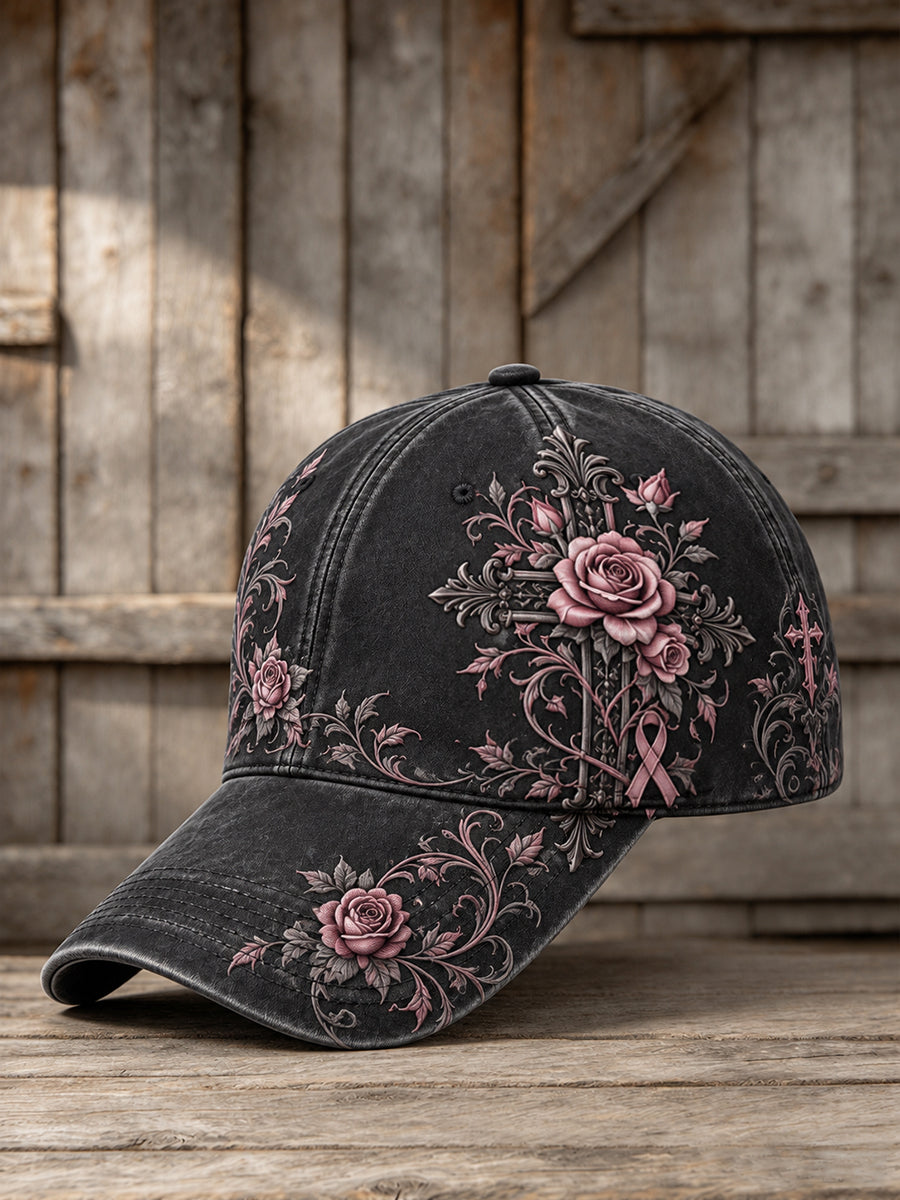Gotisk kors og lyserøde båndroser blomsterprint unisex hat