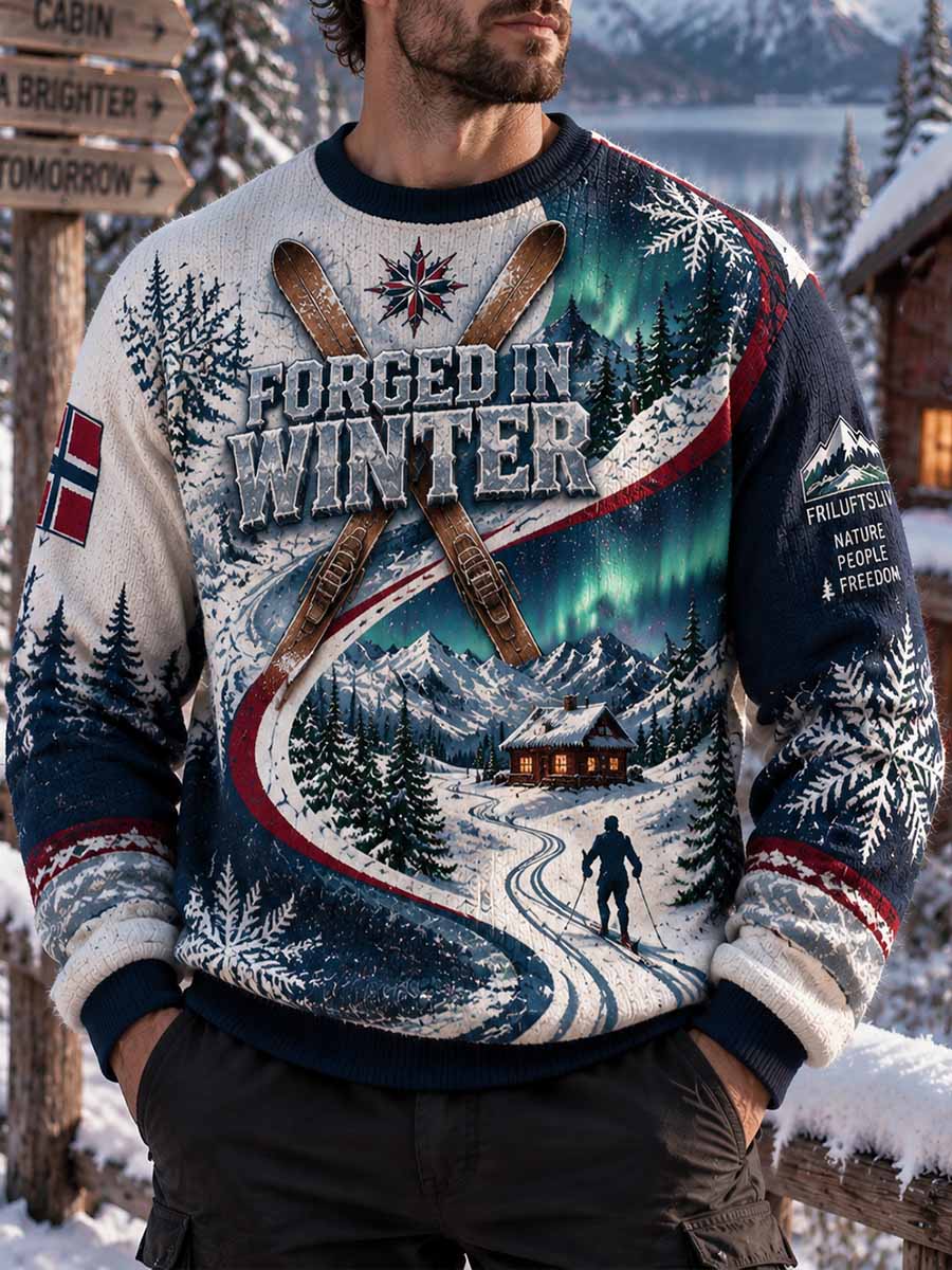 Vintage herre-sweatshirt med off-road-skimotiv