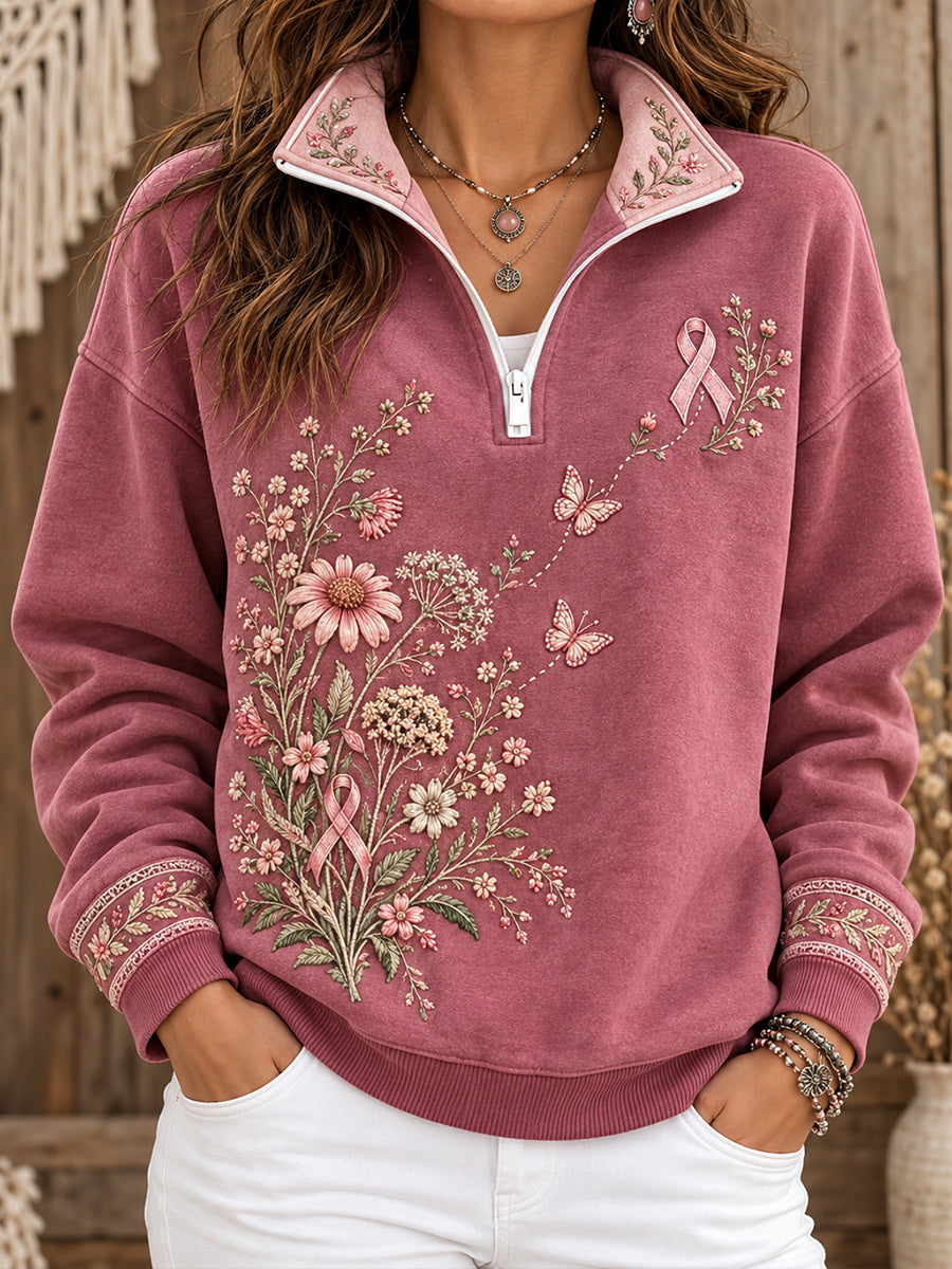 Kvinder Bohemian Style Bryst kræft bevidsthed Blomster kunst Print sweatshirt