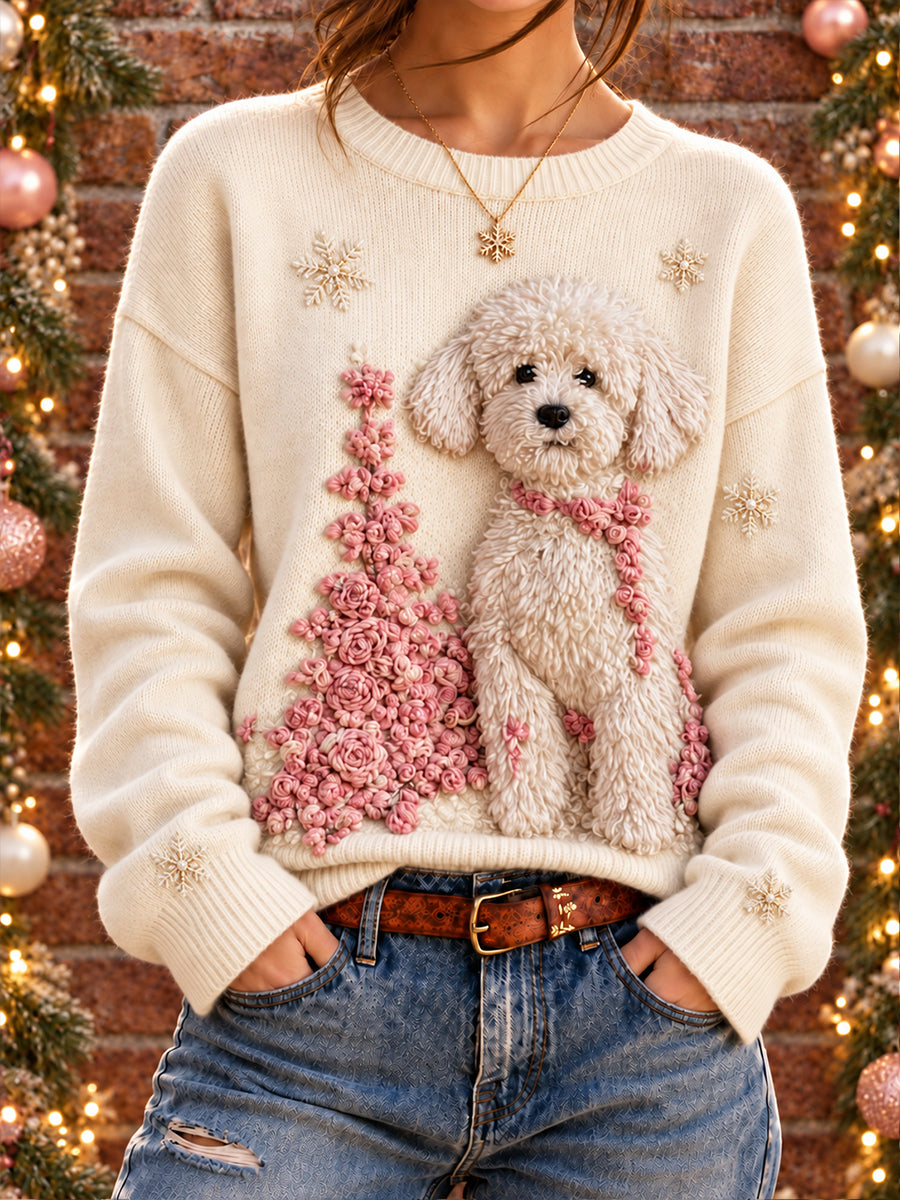 Kvinders søde julesweater med hundeprint