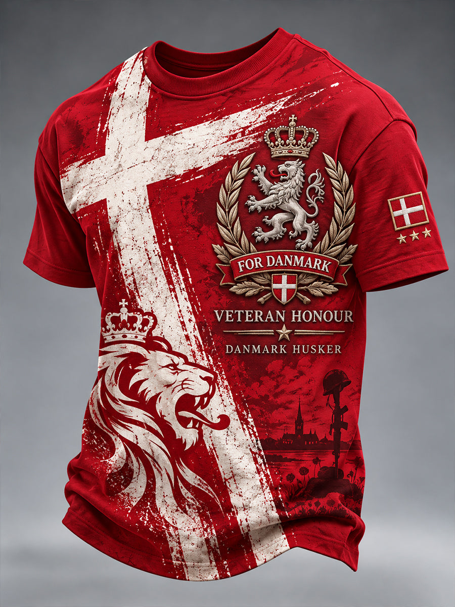 Herre-T-shirt med korte ærmer og patriotiske hyldesttryk