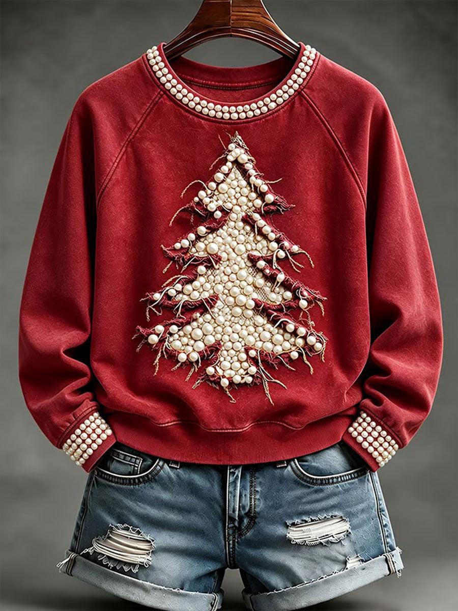 Kvinders perle juletræ Print Sweatshirt