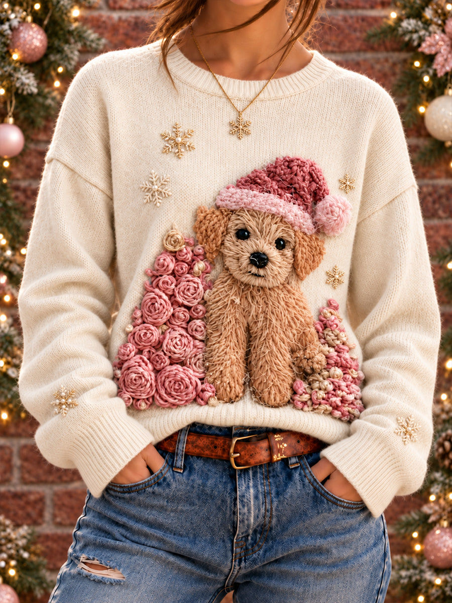 Kvinders søde julesweater med hundeprint